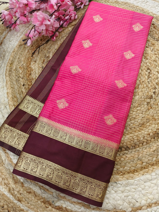 Rose Pink with Brwon Semi Mysore silk