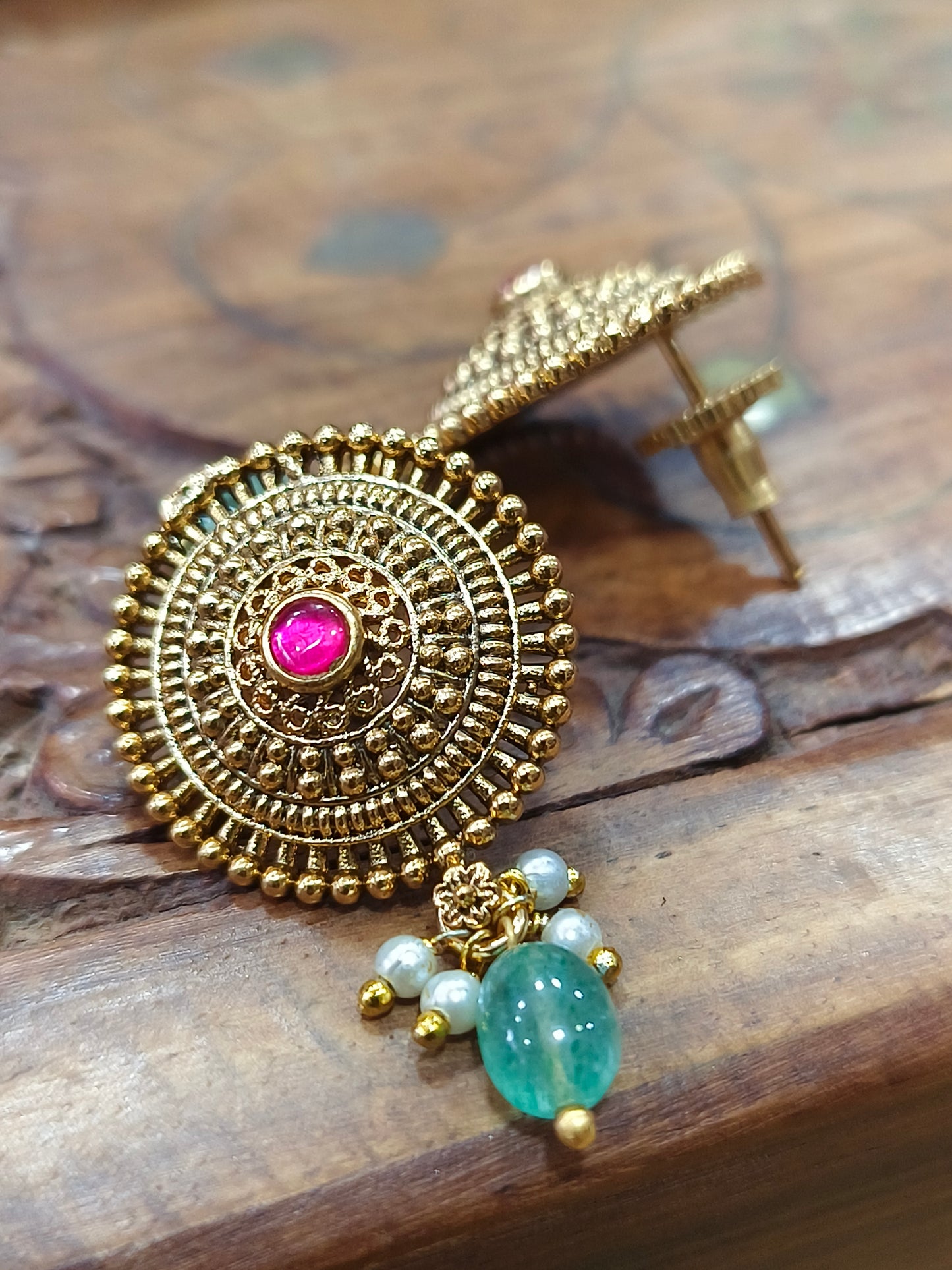 Elegant Ruby stone gold plated stud