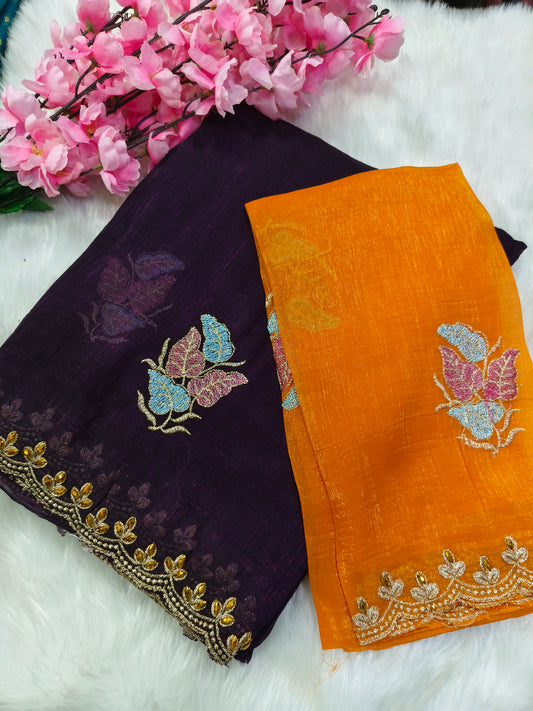 Wine designer shimmer saree