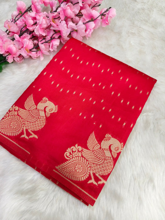 Red silk blend saree