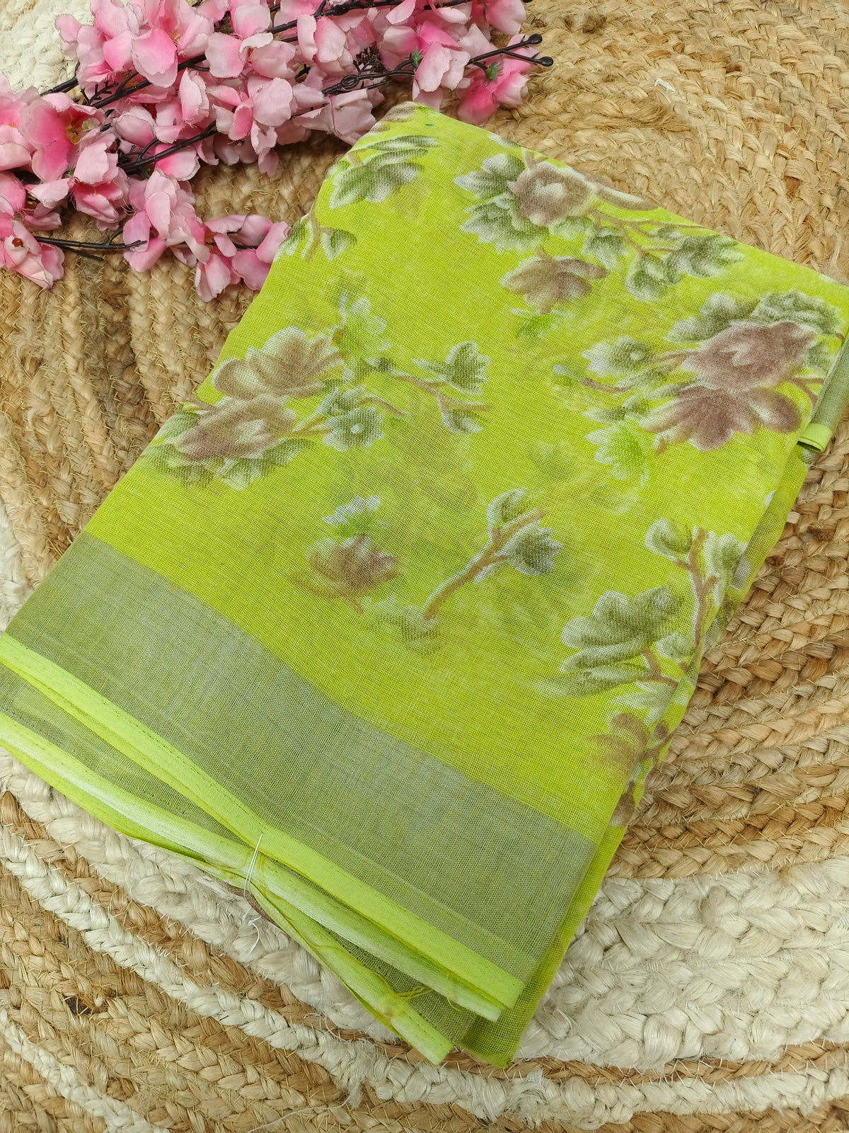 Light green Lenin Cotton saree