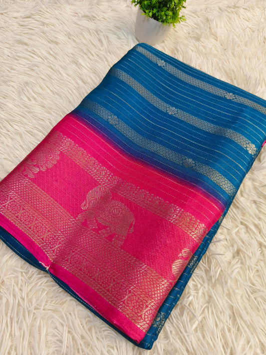 Blue with pink fancy silk saree