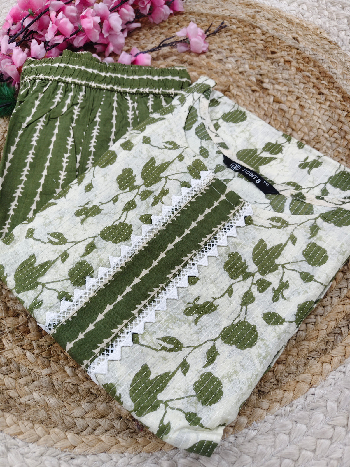 White with Green Elegant Printed Cotton Kurta