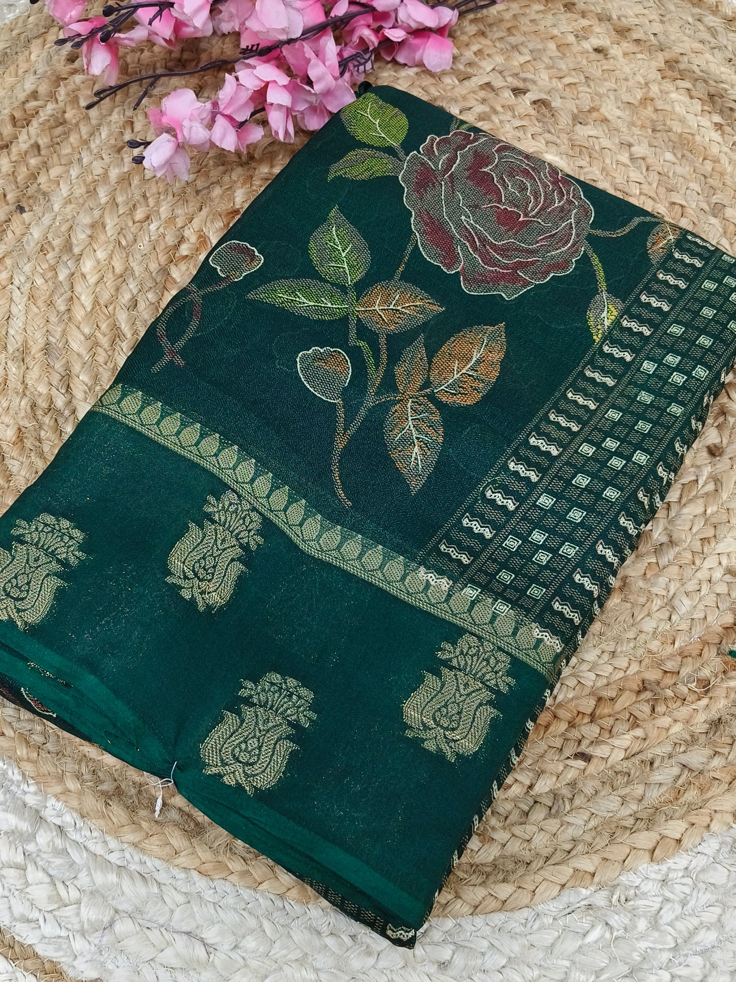 Bottle green fancy Georgette saree
