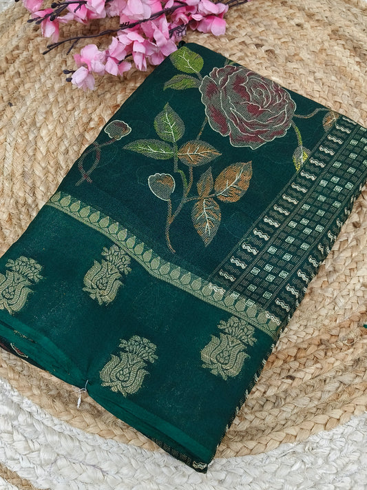 Bottle green fancy Georgette saree