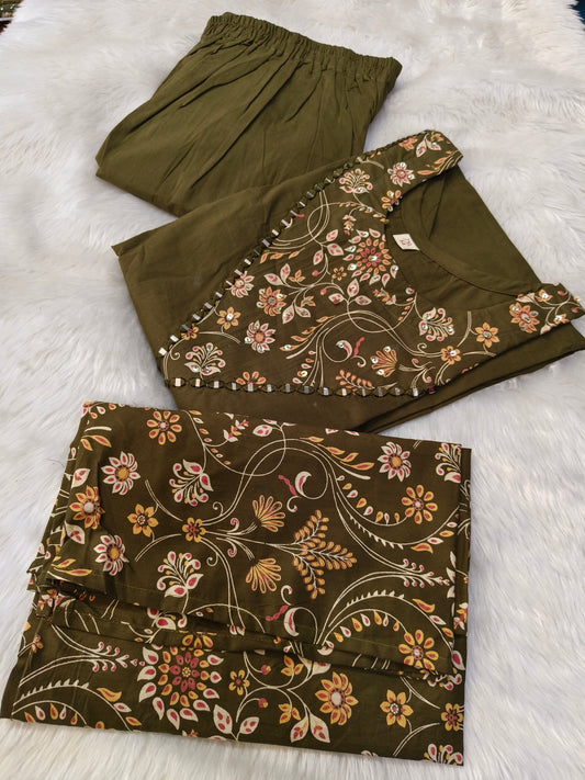 Olive Green pure cotton suits
