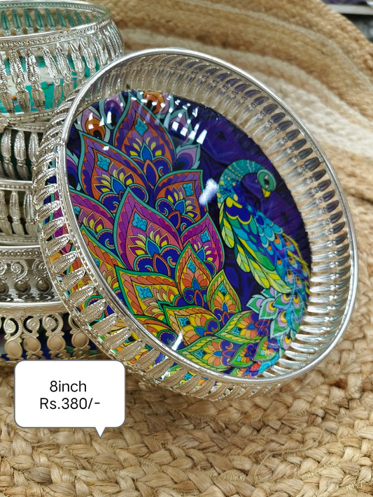 Decorative printed metal tray 8inches