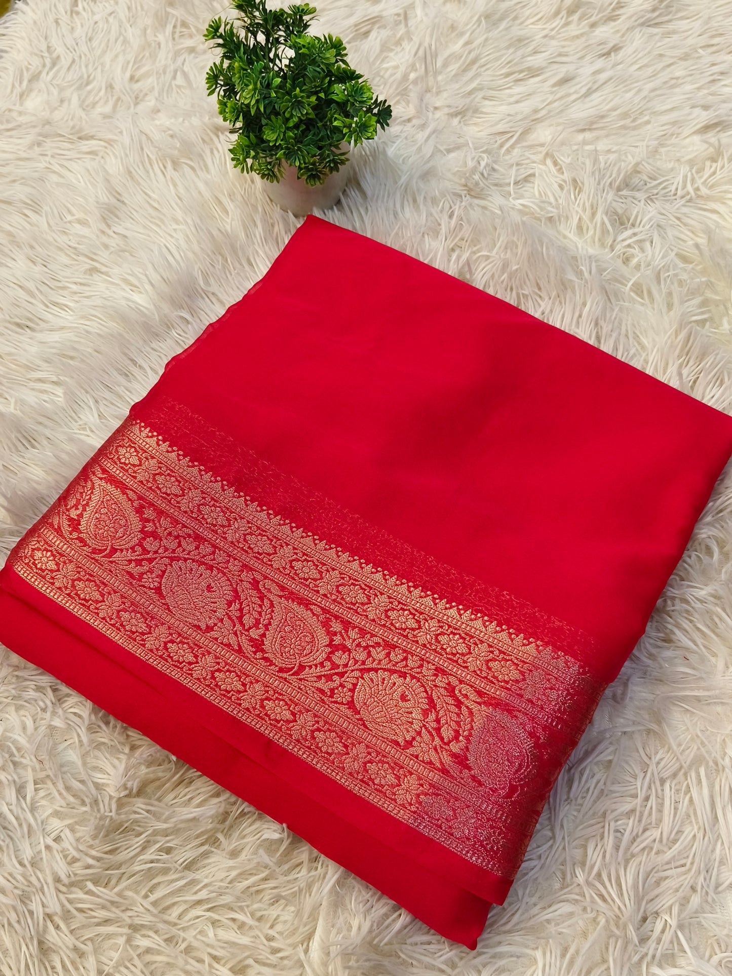 Red Mysore Dani chiffon saree