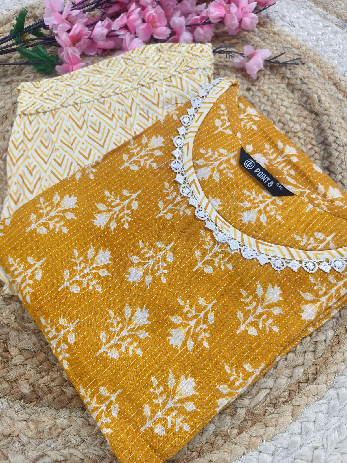 Yellow Elegant Printed Cotton Kurta Set
