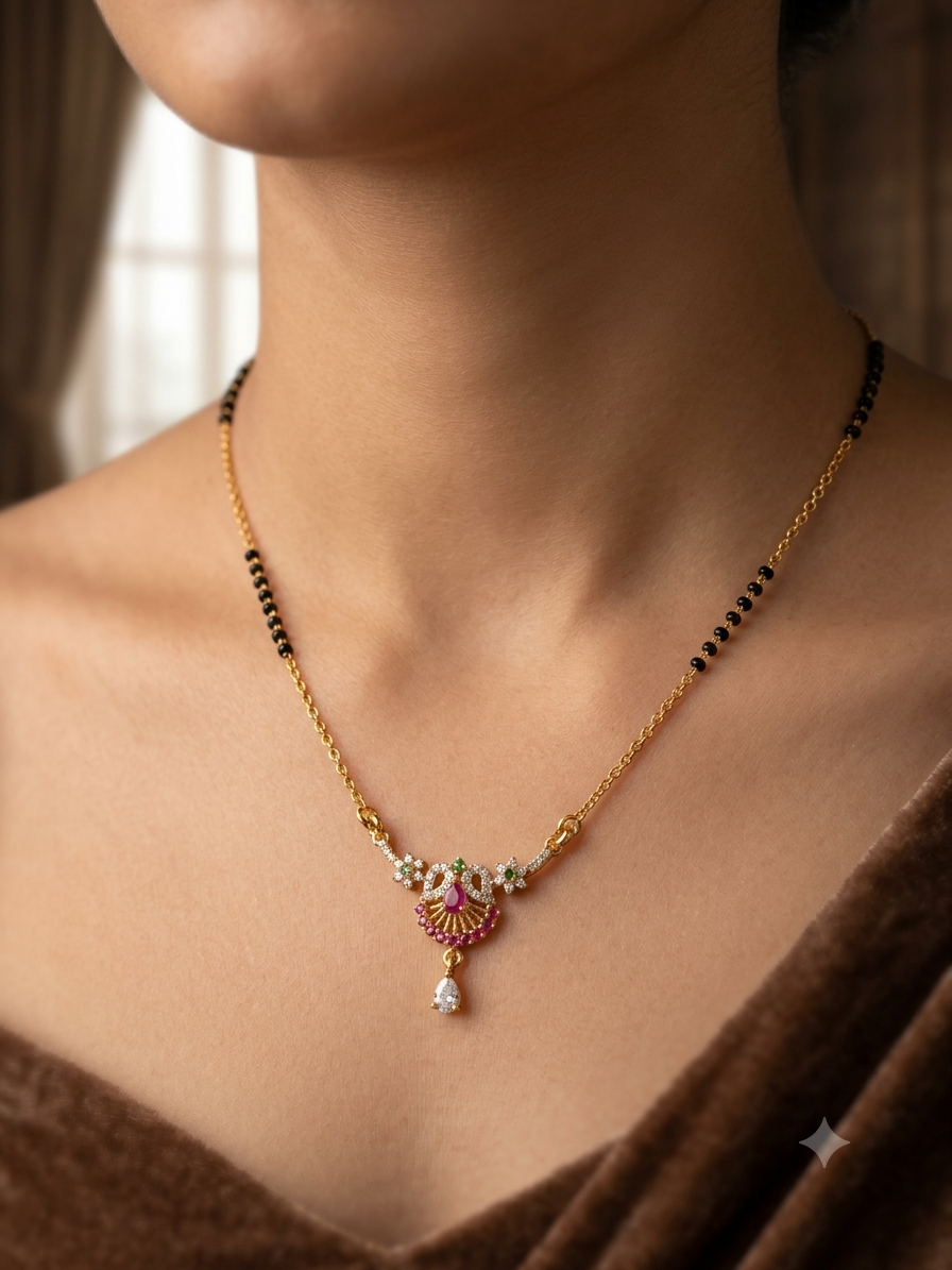 Minimalist Ruby & Emerald Drop Mangalsutra