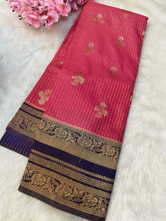 Rose pink with purple georgette crepe silk saree