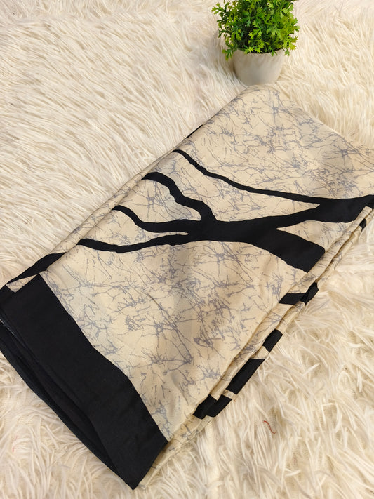 Cream with black Elegant Retro saree