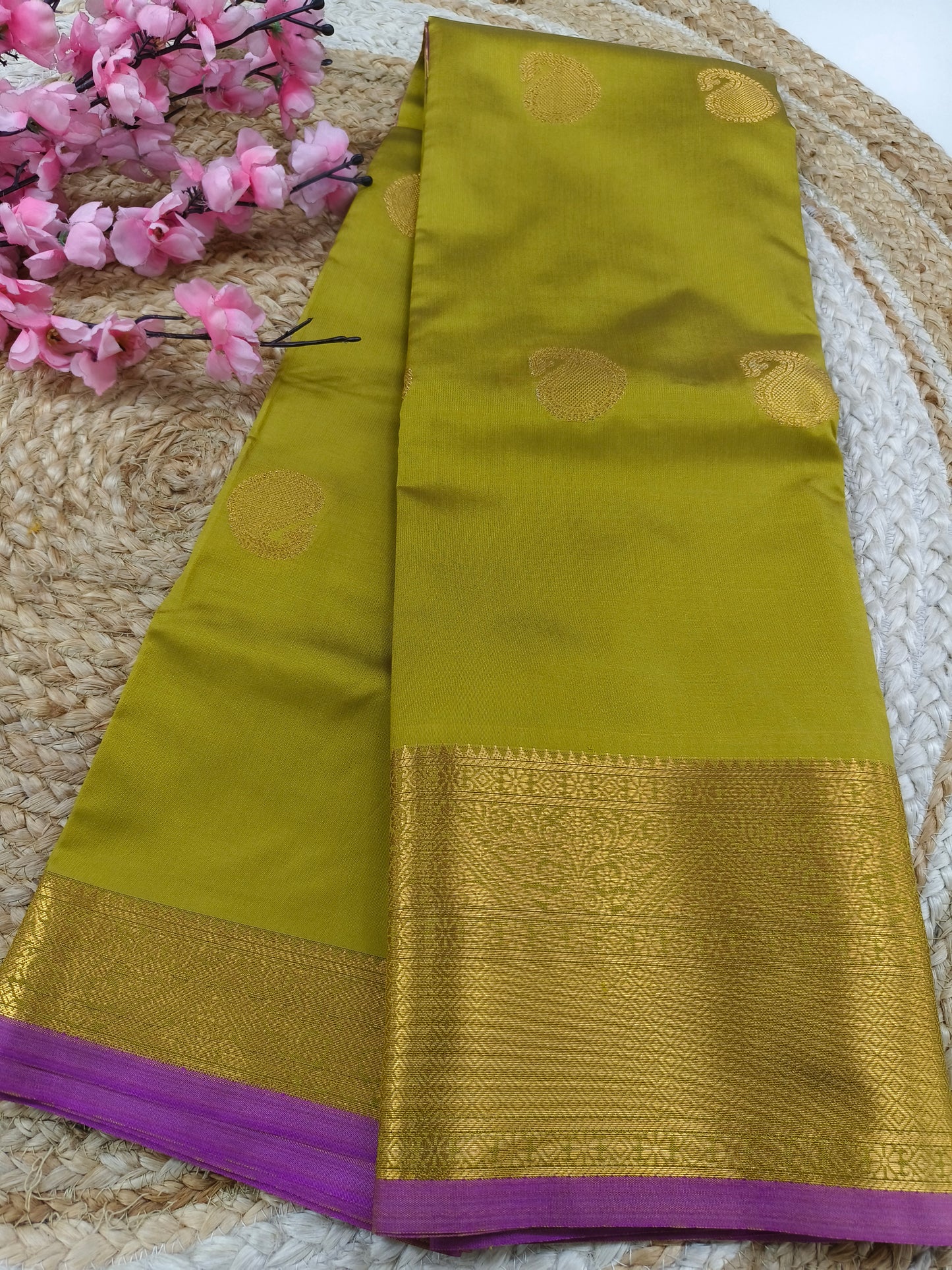 Mehandi Green Semi kanchi silk saree