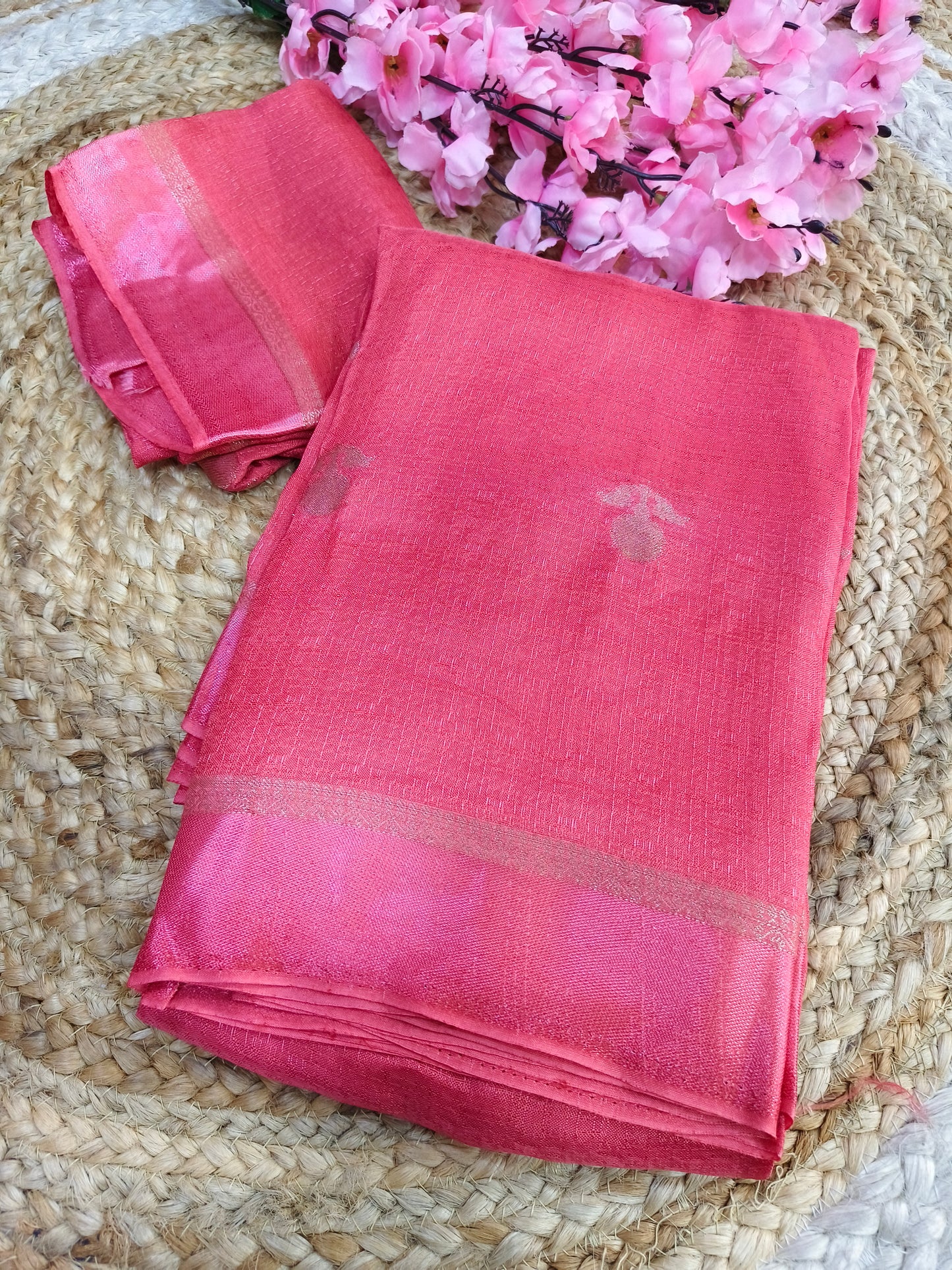 Rose pink Viscose silk saree
