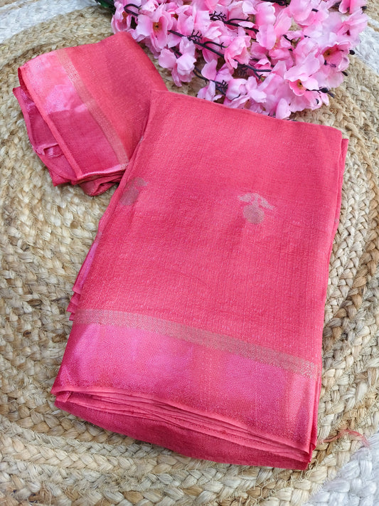Rose pink Viscose silk saree