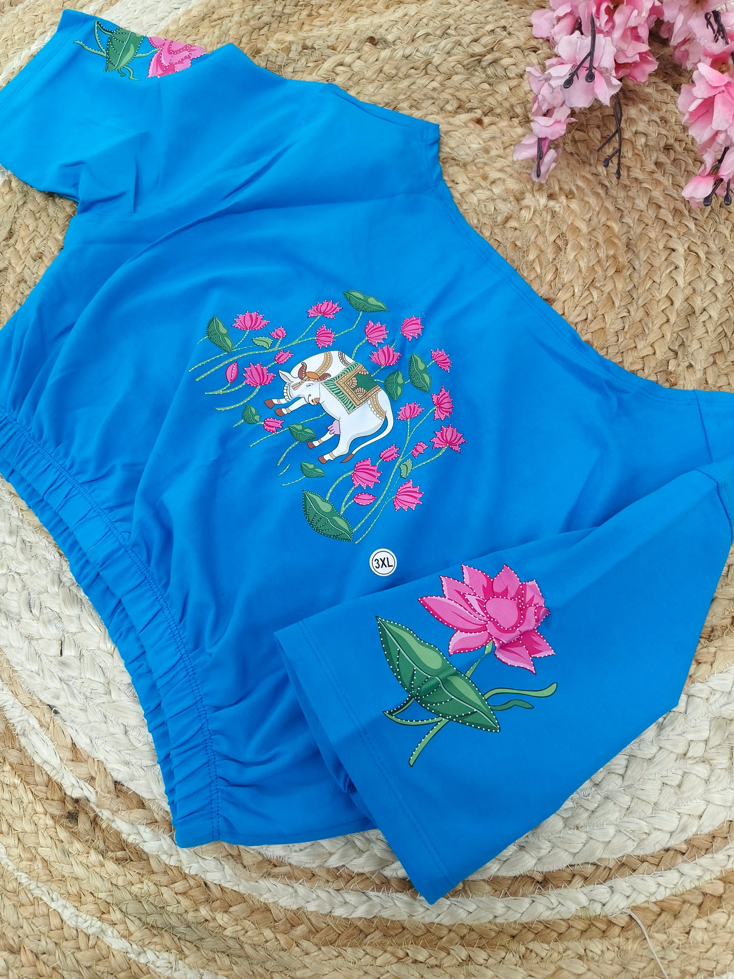 Sky Blue Stretchable blouse with unique printed design