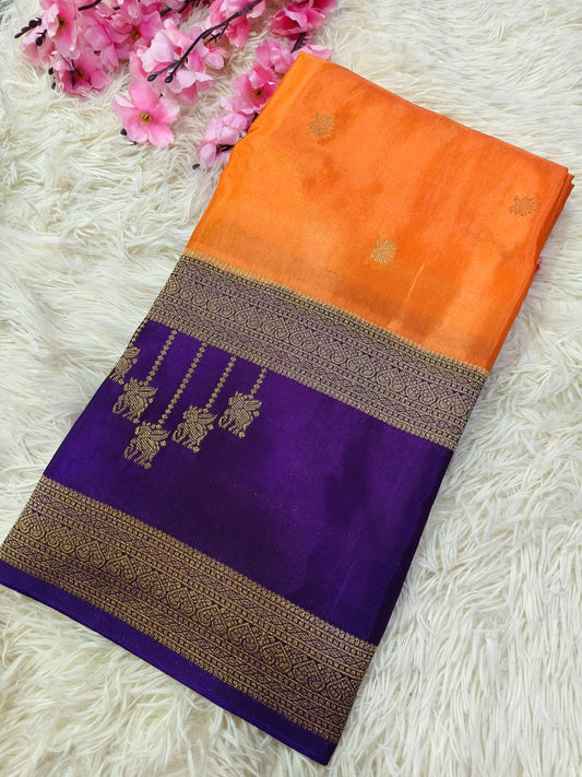 Orange With Purple Munga silk saree
