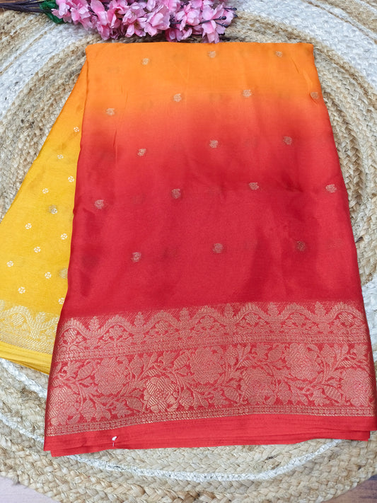 Sunset Orange with Red Soft viscose silk saree