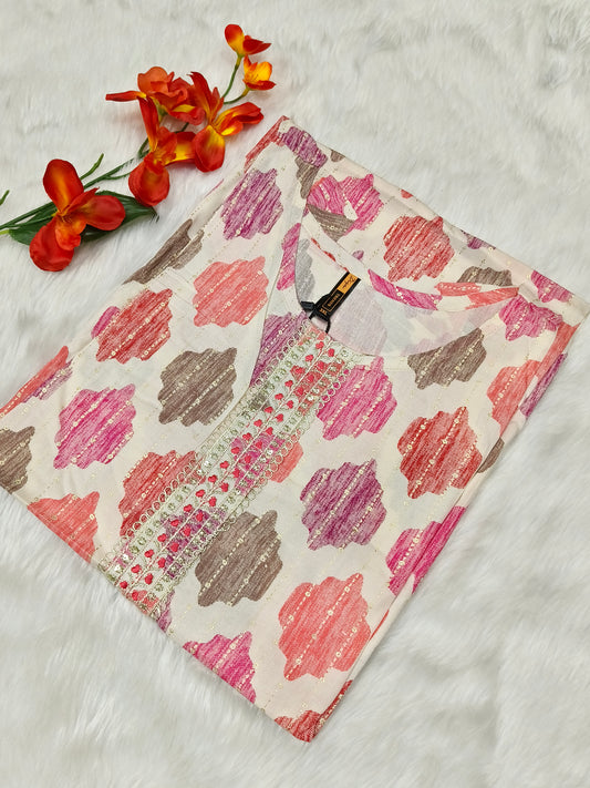 Off White Designer Rayon Kurti