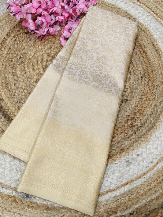Light cream Soft satin Silk saree