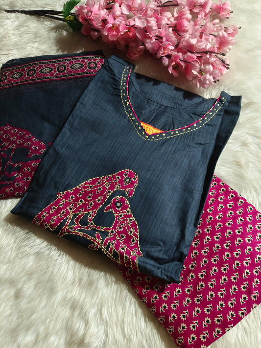 Grey with Pink Aarvi pure cotton suit
