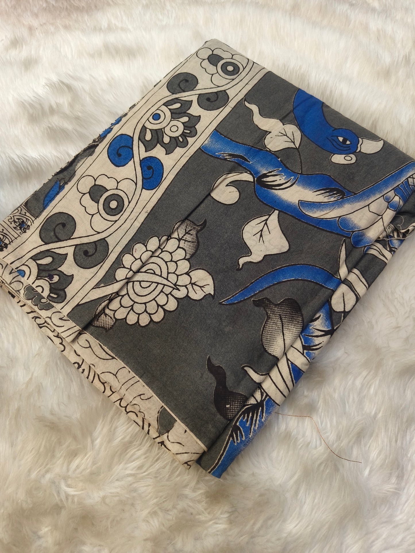 Grey pure cotton Kalamkari saree