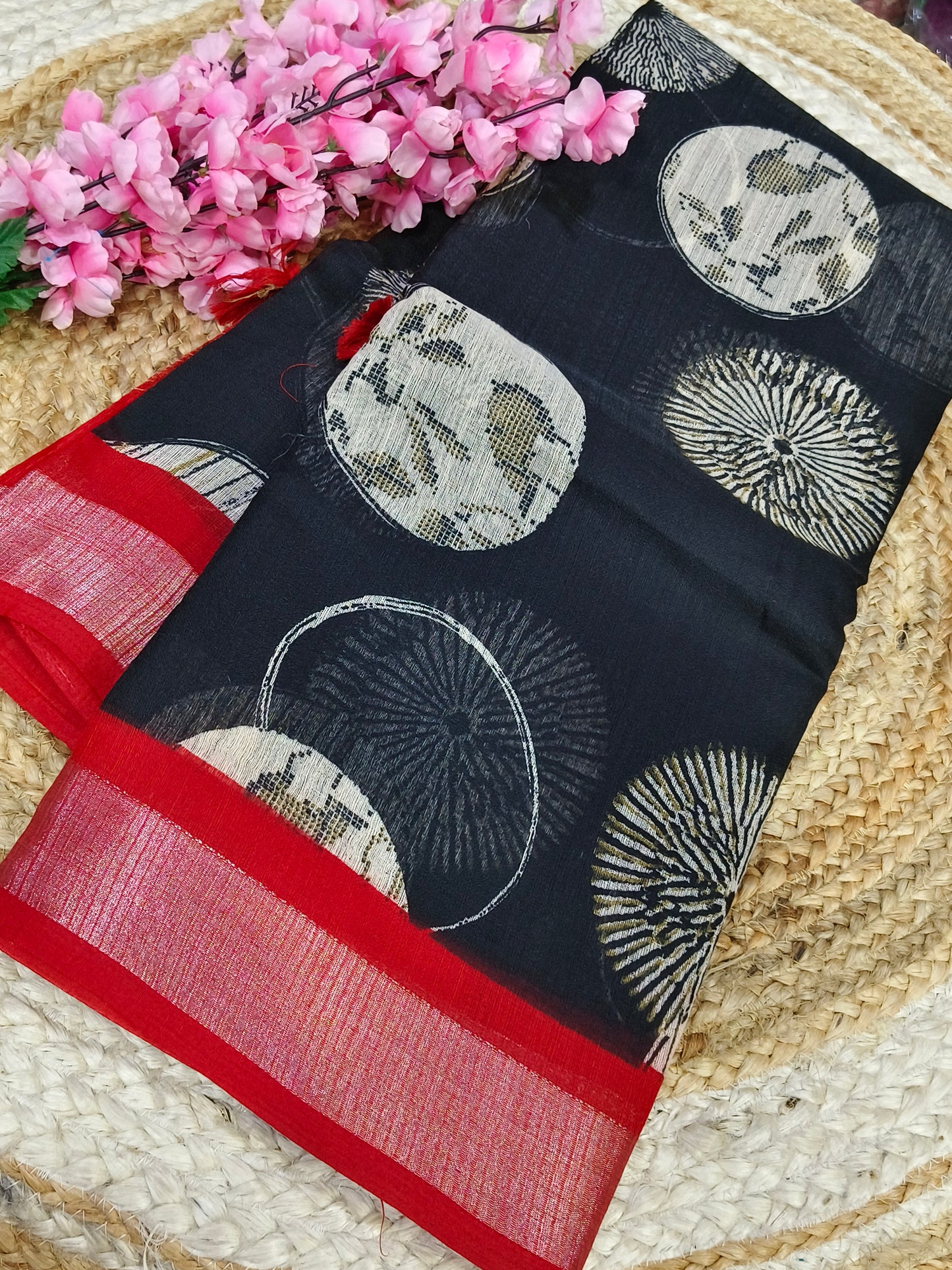 Black with Black Linen Jute saree