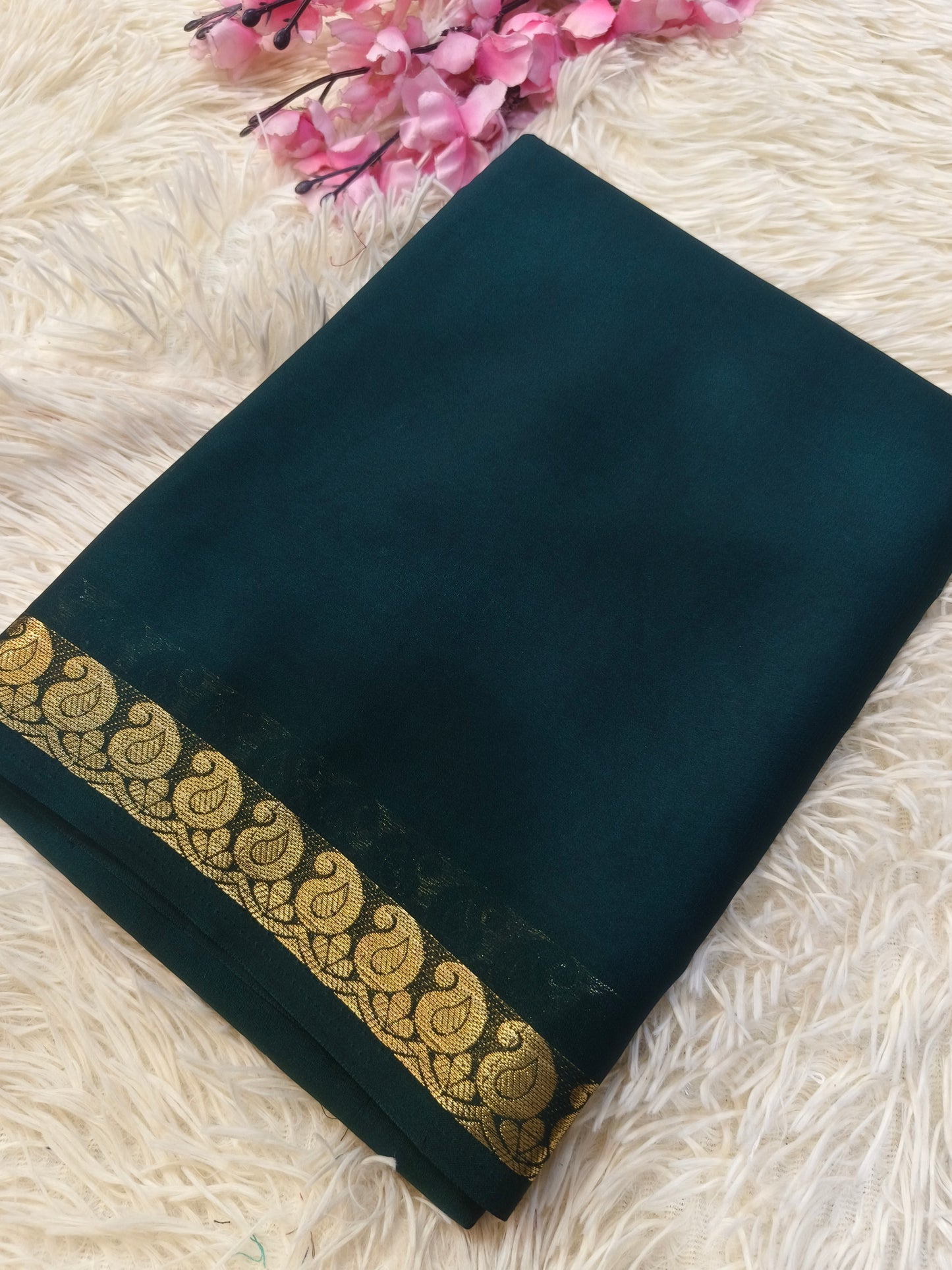 Dark green semi Mysore crepe silk saree
