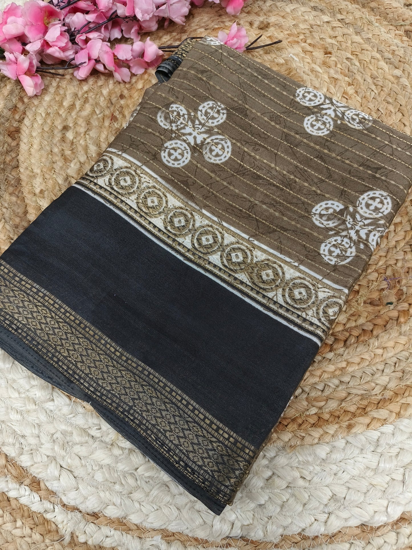Light brown with black Dola Silk Saree