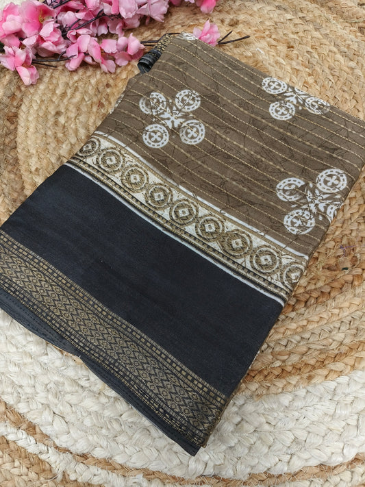 Light brown with black Dola Silk Saree