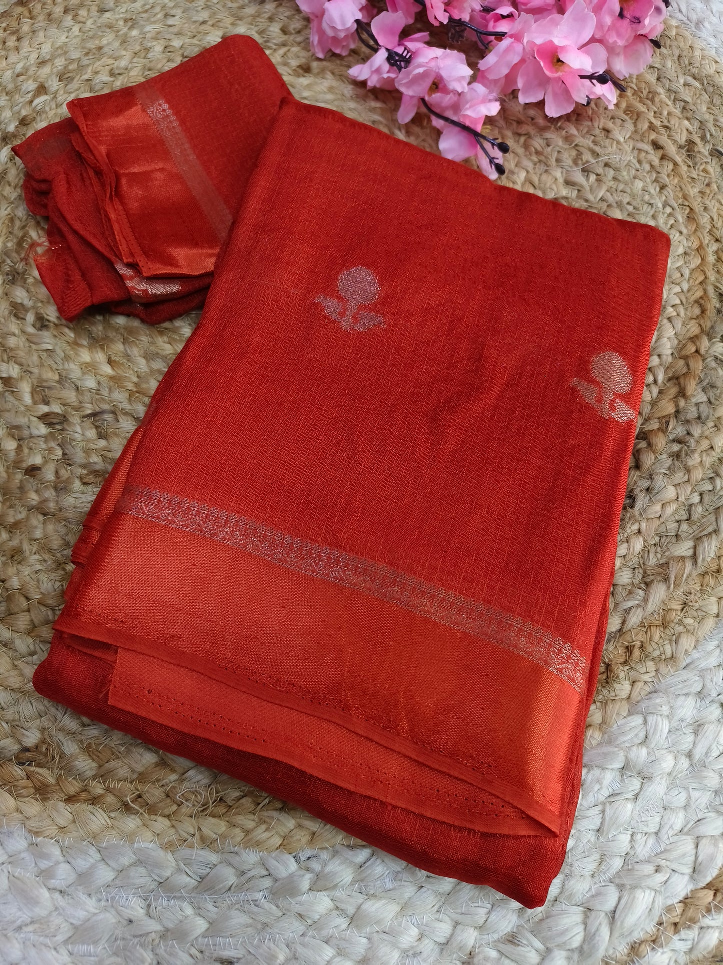 Dark orange Viscose silk saree