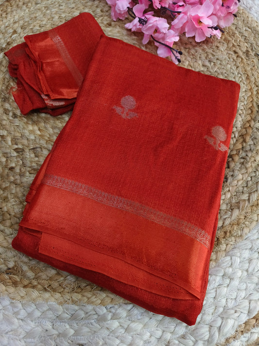 Dark orange Viscose silk saree