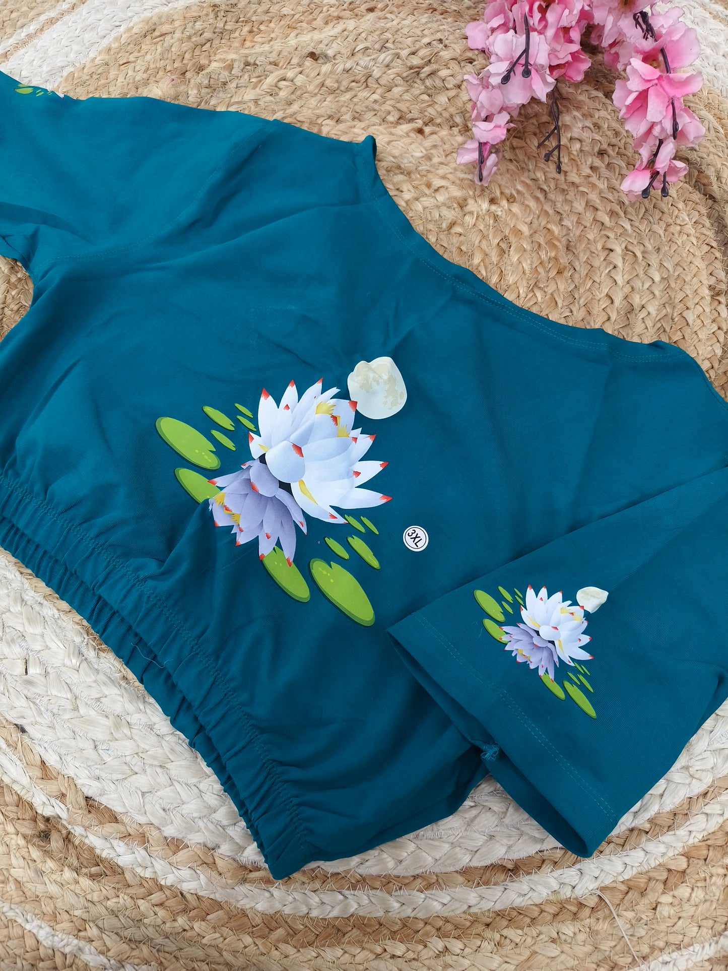 Peacock Blue Stretchable blouse with unique printed design