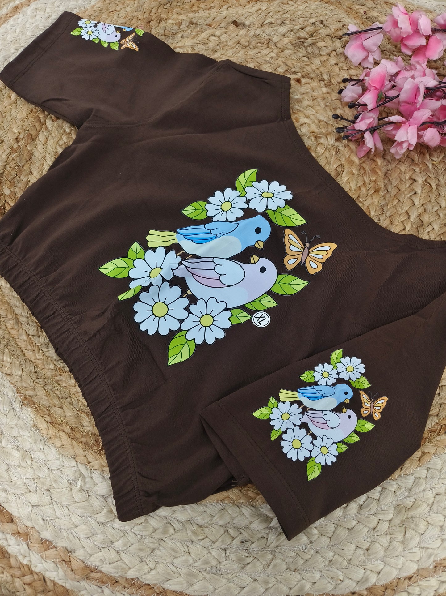 Brown Stretchable blouse with unique printed design