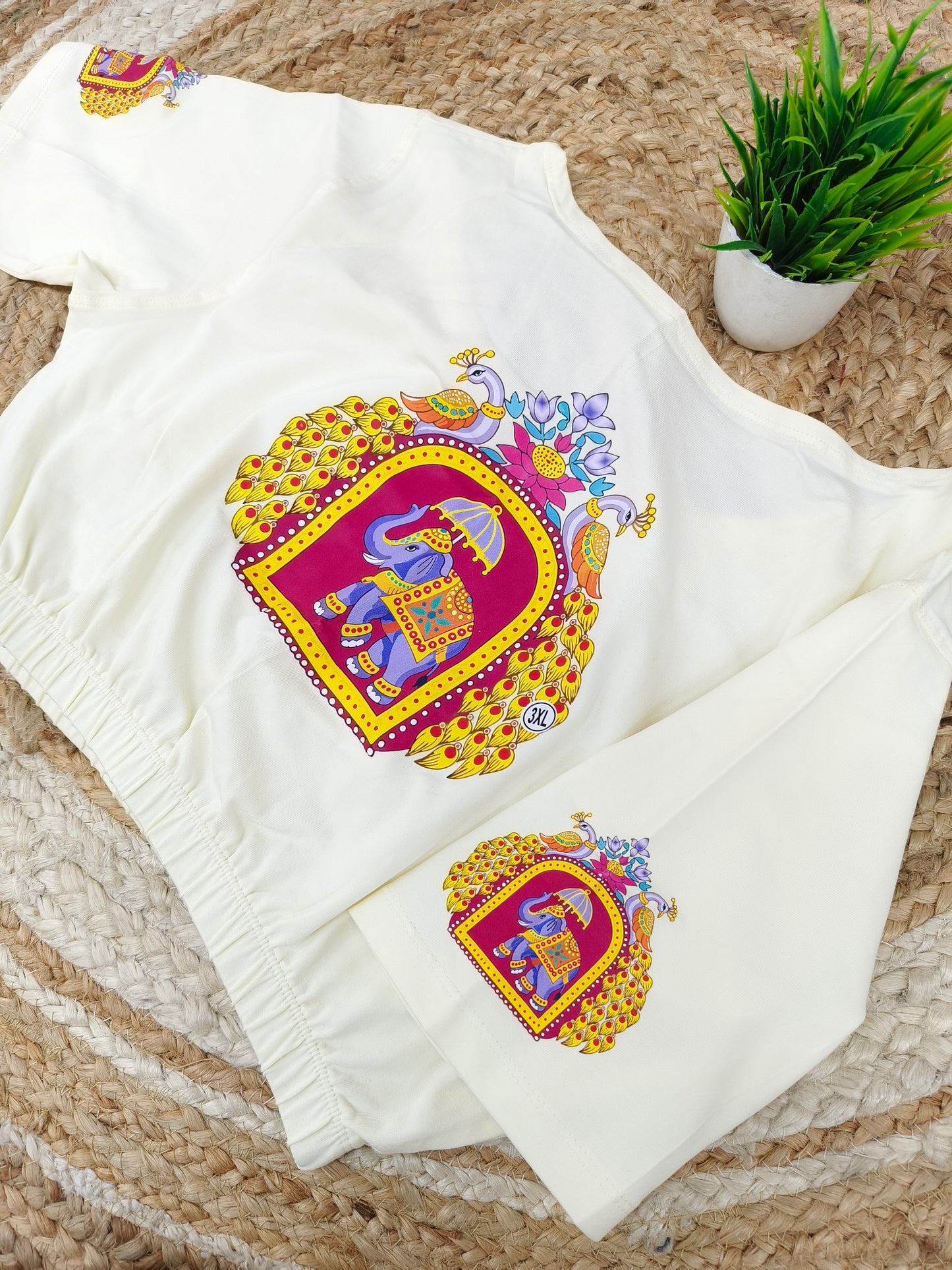 Cream  Stretchable blouse with unique printed design