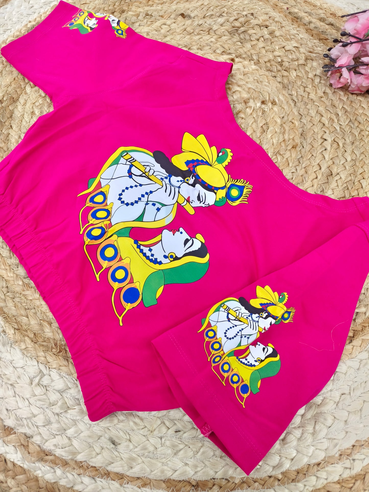Rani Pink Stretchable blouse with unique printed design
