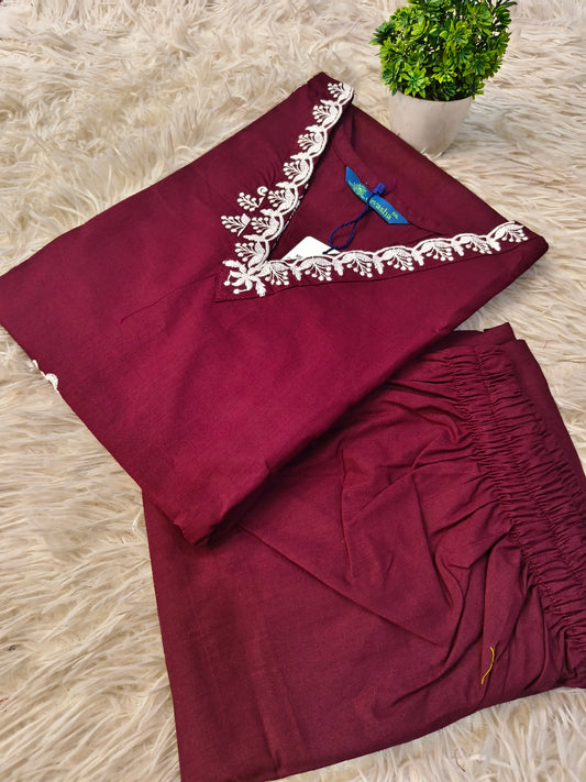 Wine pure cotton two piece sets