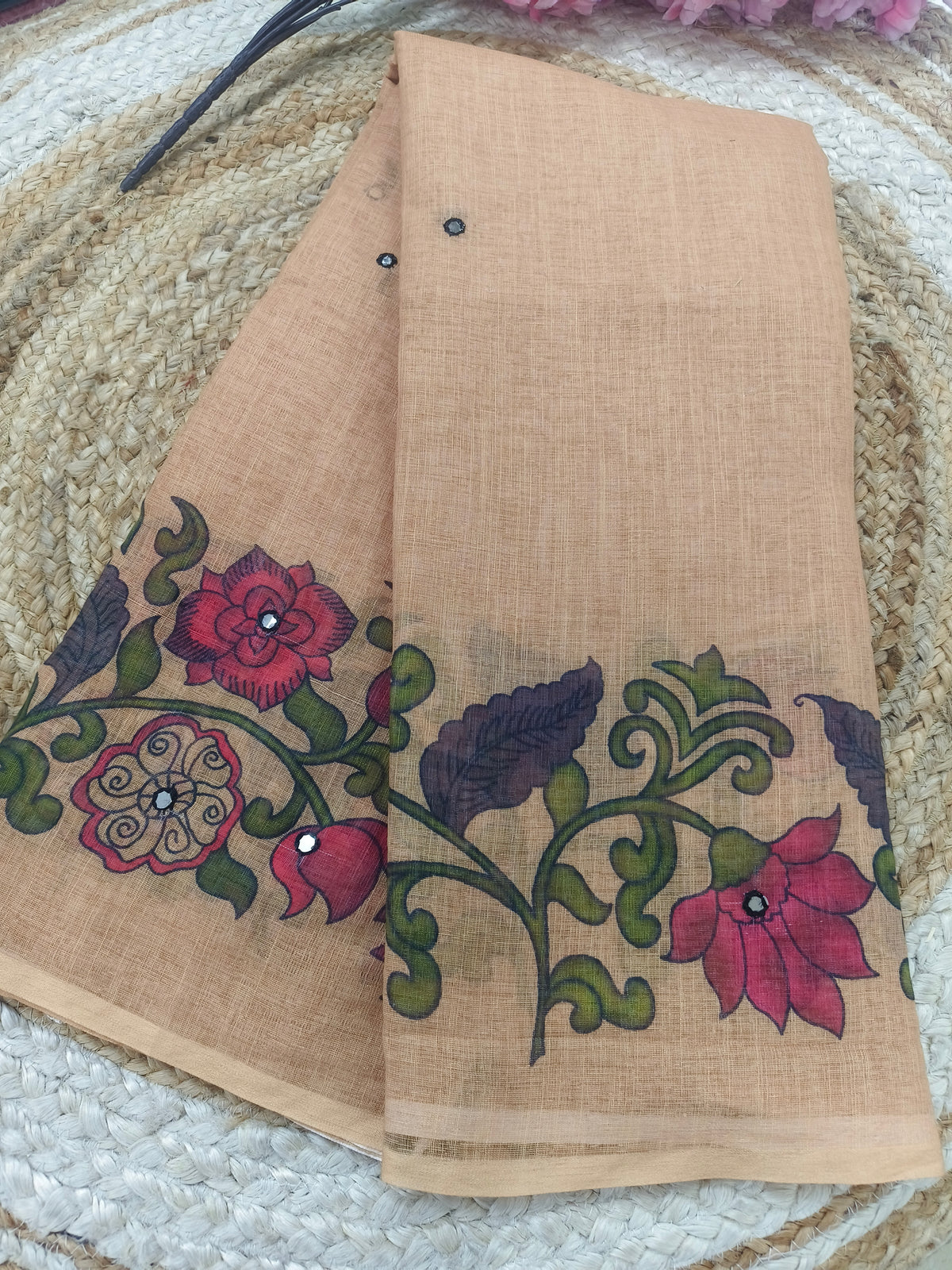 Beige Elegant linen saree