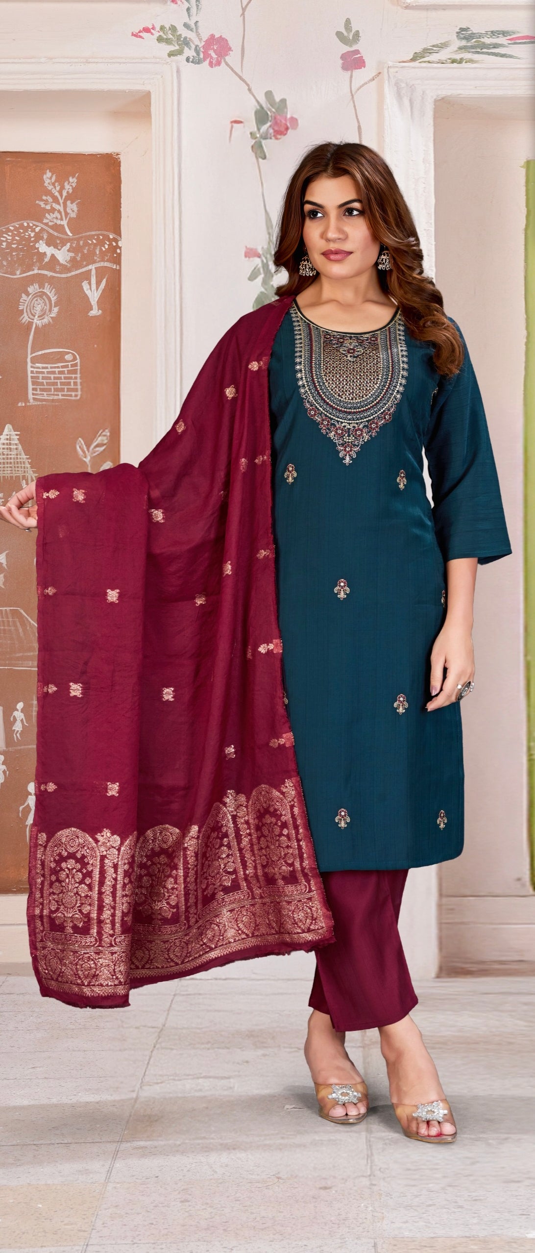 Maroon With Teal Blue Eelgent designer suits