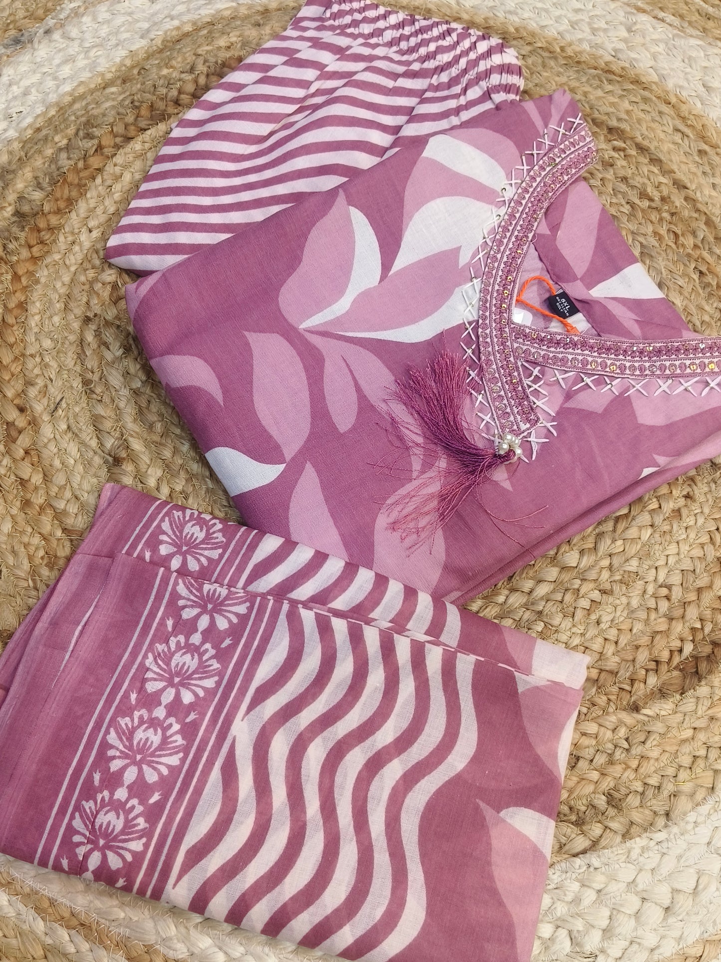 Light Wine Cotton sets with duppata