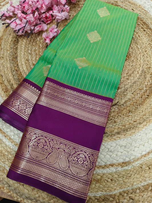 Pista green with purple Elegant soft semi kanjivaram silk saree
