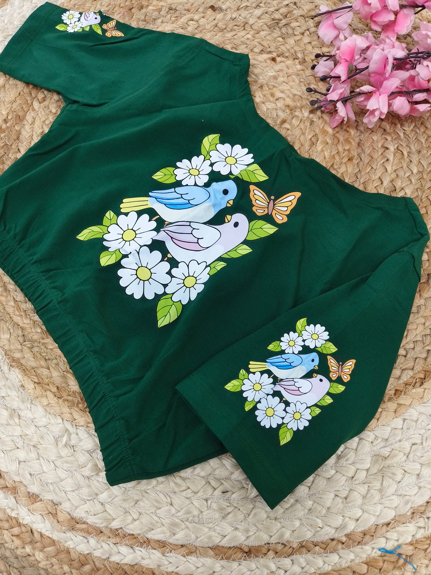 Bottle Green Stretchable blouse with unique printed design