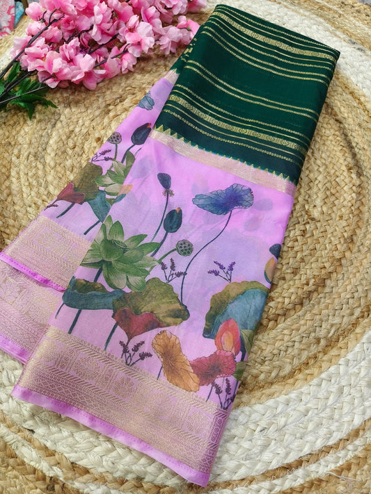 Green With Pink semi silk saree