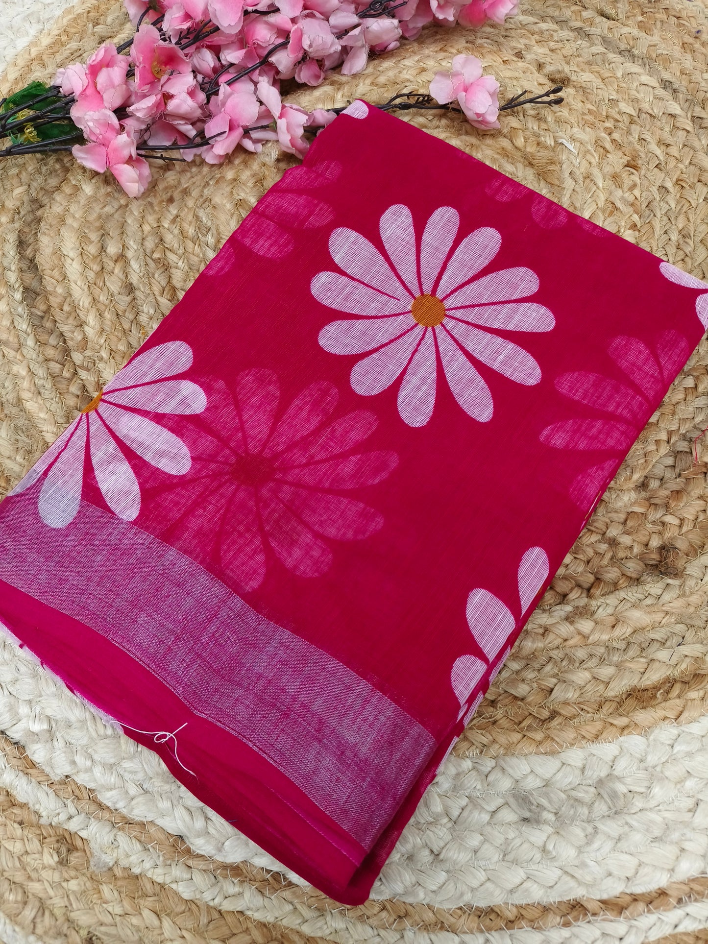 Pink Lenin Cotton saree