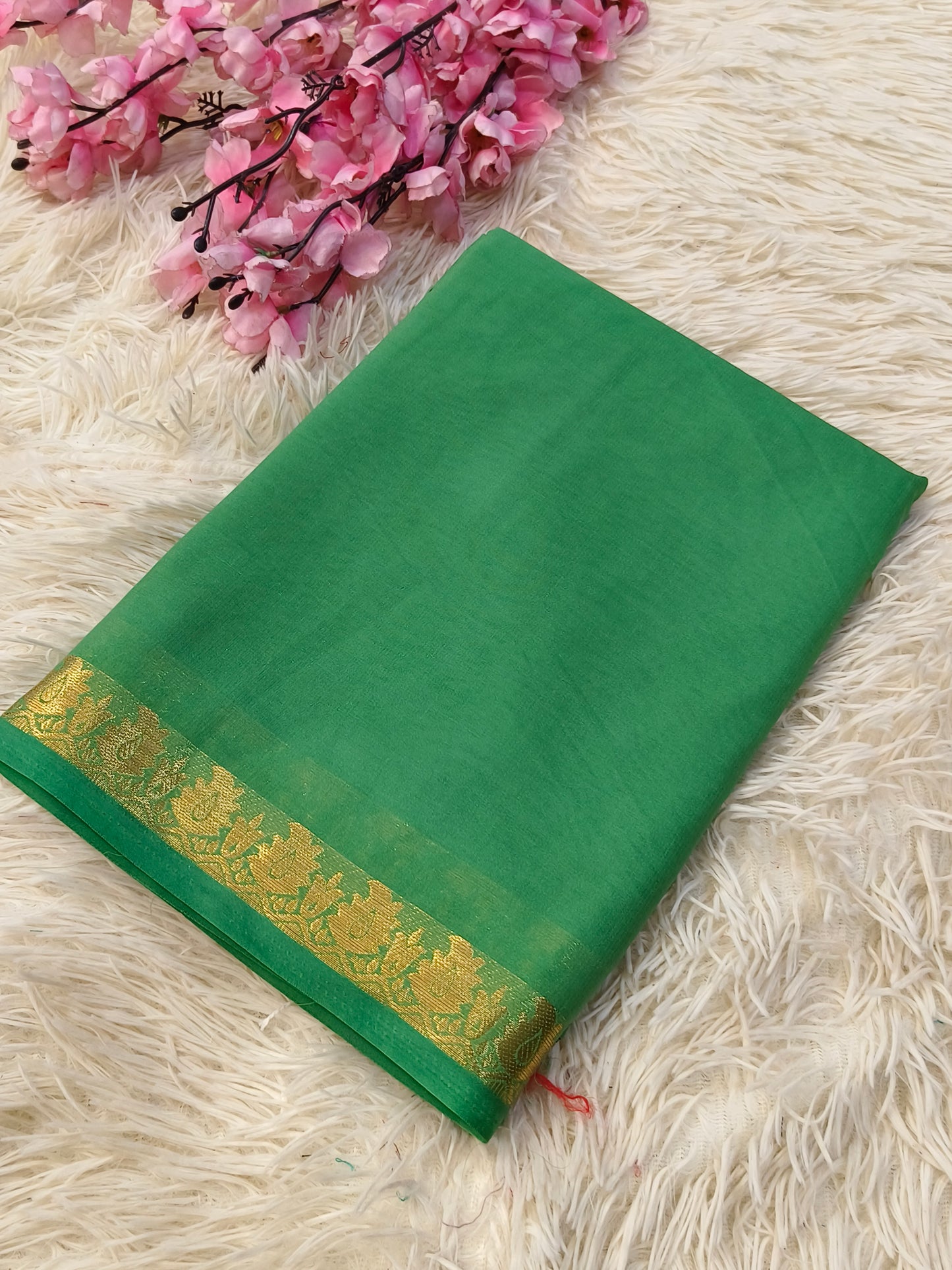 Sea Green semi Mysore crepe silk saree