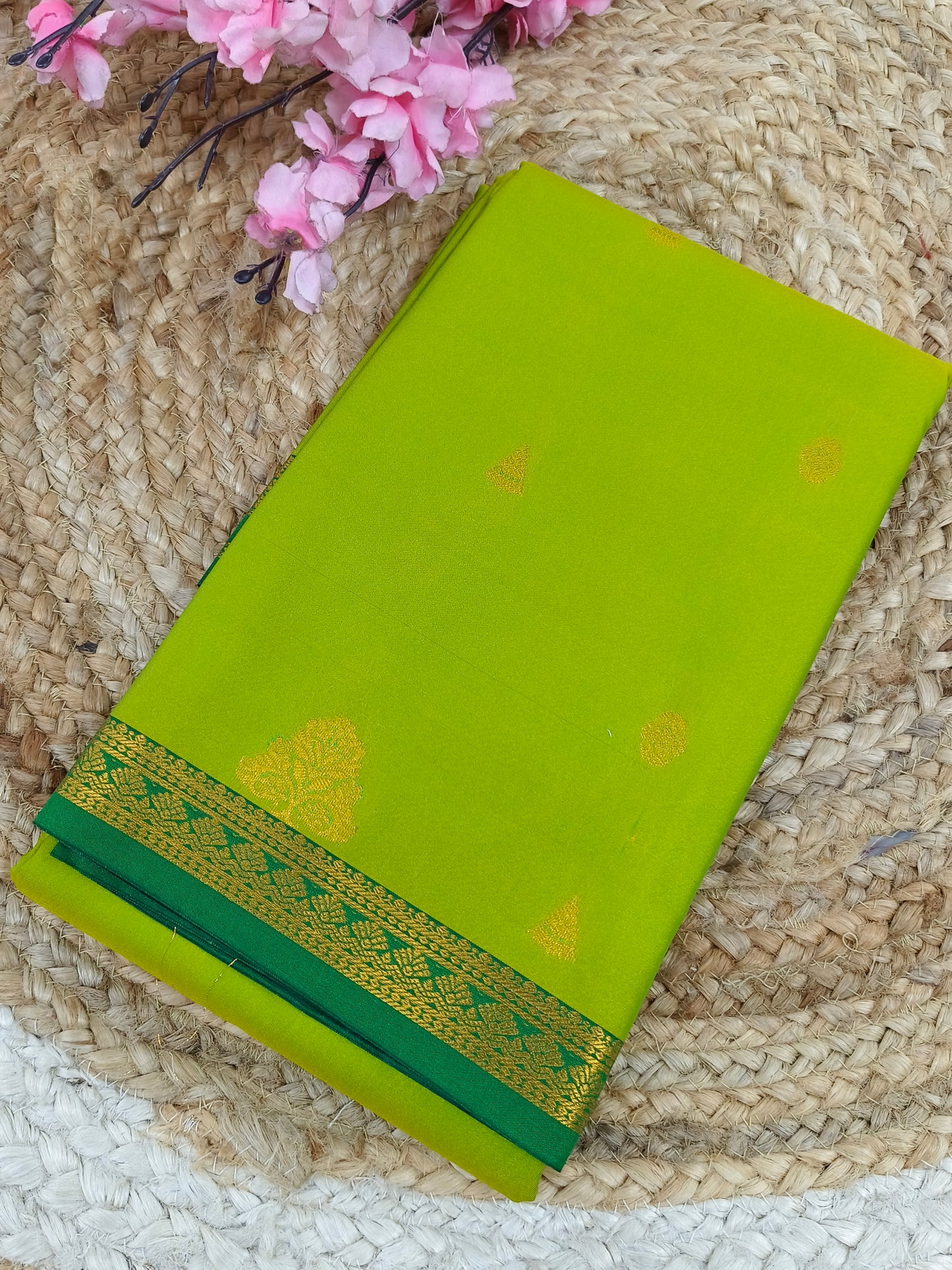 Parrot green Elegant semi kanjivaram silk saree