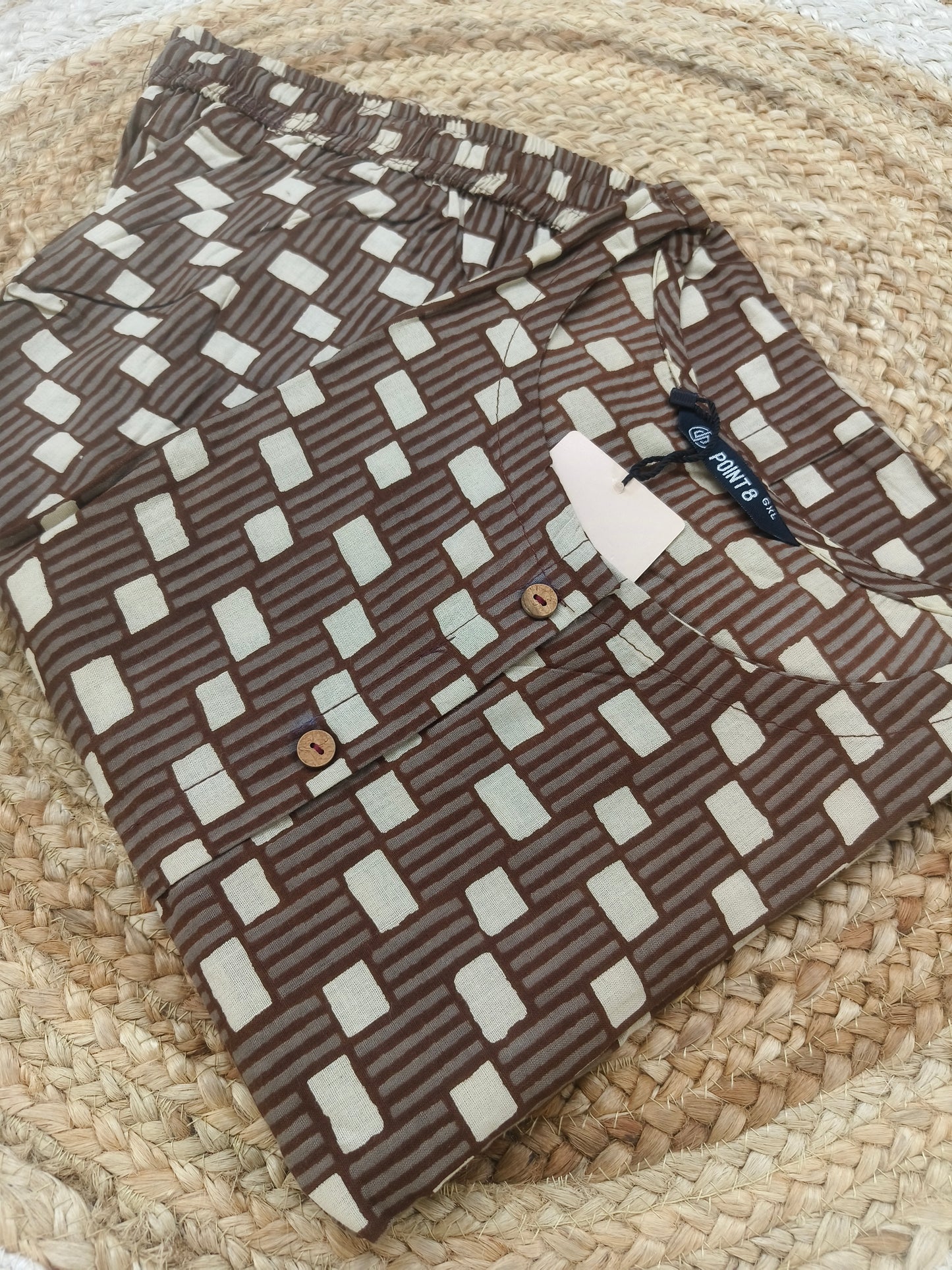 Brown Elegant Printed Cotton Kurta Set