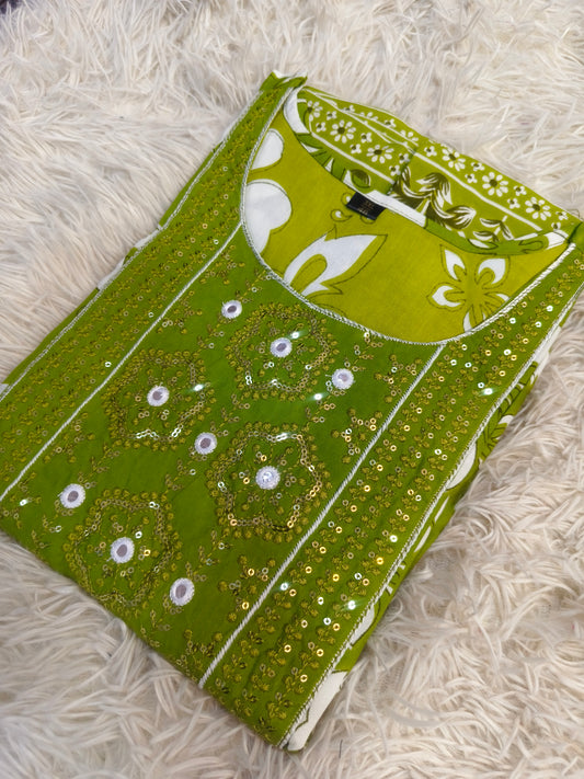 Green Cotton Anarkali Top