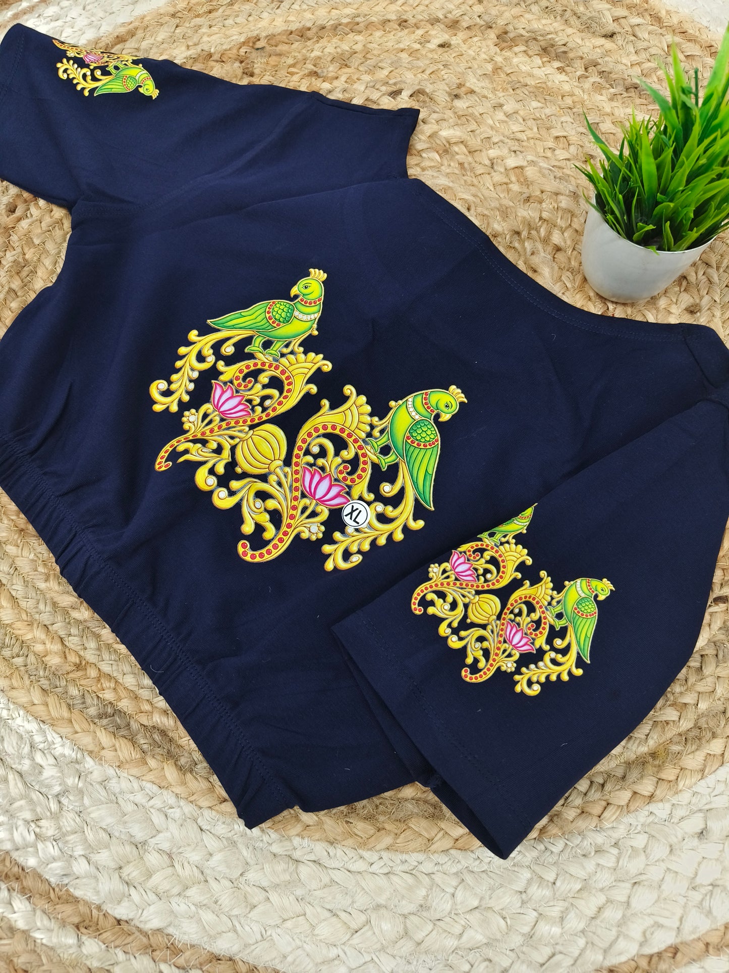 Navy blue Stretchable blouse with unique printed design