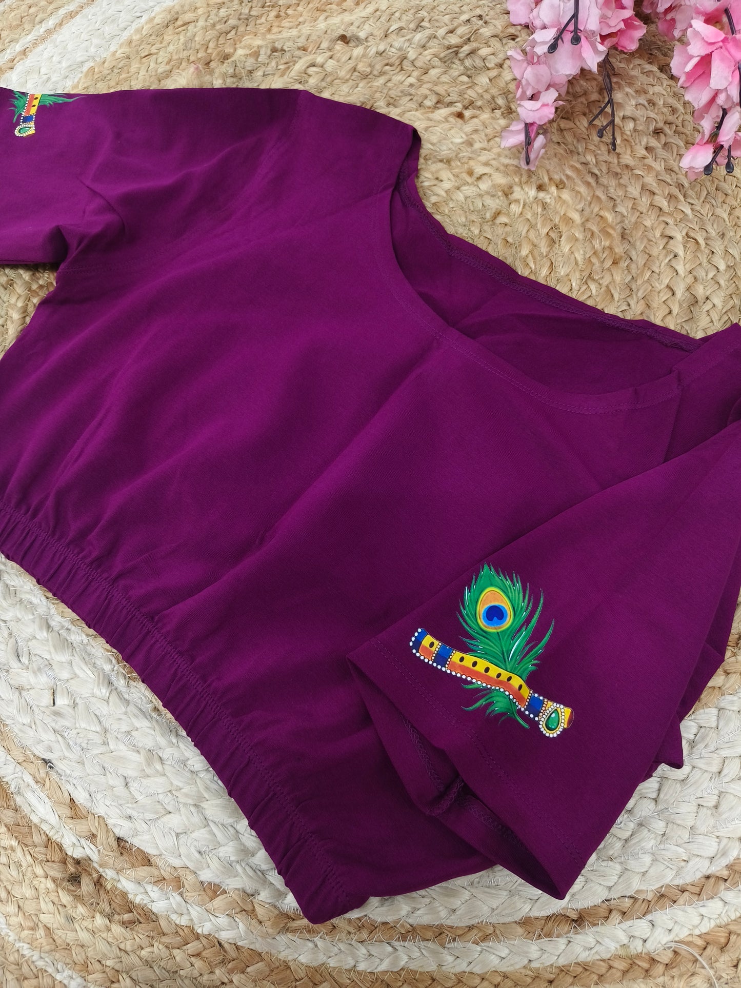 Wine Stretchable blouse with unique printed design